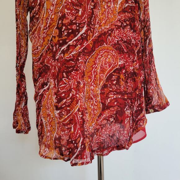 Soft Surroundings Cheyla Tunic Paisley Red Collared Button Front Women Large - Picture 8 of 12